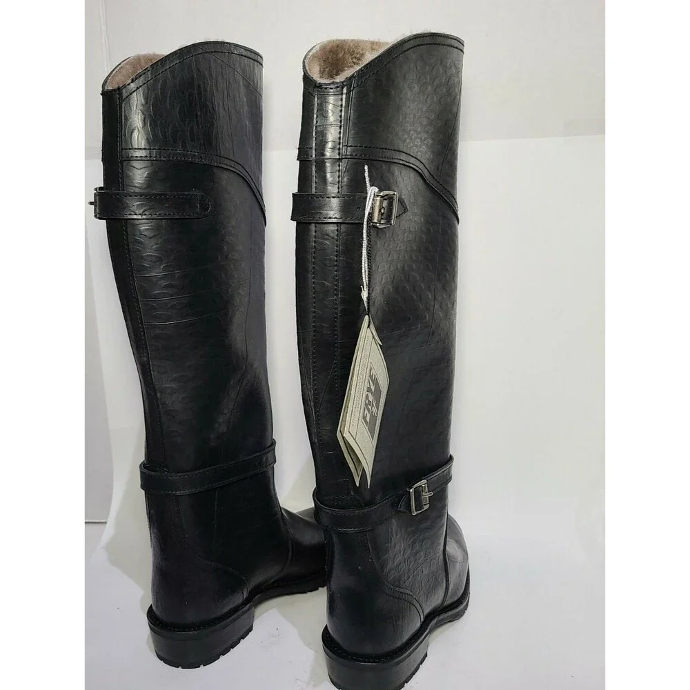Frye Women boots Dorado knee high Rubber Rabbit Lined Lug Riding 6 fit 5.5 new